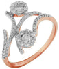 ESTATE WIDE .48CT DIAMOND 14K ROSE GOLD 3D CLASSIC ROUND FLOWER CRISS CROSS RING