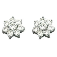 ESTATE 1.36CT DIAMOND 14KT WHITE GOLD 3D CLASSIC 7 STONE FLOWER STUD EARRINGS