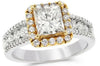 2.22CT DIAMOND 18KT 2 TONE GOLD 3D PRINCESS CUT CLASSIC HALO ENGAGEMENT RING