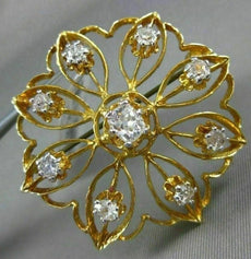 ANTIQUE LARGE 1.51CT DIAMOND 14KT YELLOW GOLD FLOWER ETOILE FILIGREE BROOCH PIN