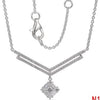 .39CT DIAMOND 14KT WHITE GOLD ROUND & BAGUETTE GEOMETRICAL V SHAPE LOVE NECKLACE