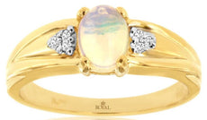 ESTATE .56CT DIAMOND & AAA OPAL 14KT YELLOW GOLD 3D OVAL & ROUND FLORAL FUN RING