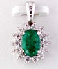 .95CT DIAMOND & AAA EMERALD 14KT WHITE GOLD OVAL & ROUND FLOWER FLOATING PENDANT