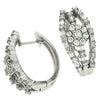 1.42CT DIAMOND 14K WHITE GOLD 3D ROUND & BAGUETTE FLOWER HUGGIE HANGING EARRINGS