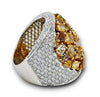 EXTRA LARGE 8.41CT MULTI SHAPE MULTI COLOR DIAMOND 18KT 2 TONE GOLD CLUSTER RING
