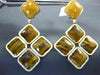 LARGE .80CT DIAMOND & TIGER EYE & QUARTZ 14K YELLOW GOLD SQUARE HANGING EARRINGS