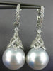 LARGE .95CT DIAMOND & SOUTH SEA PEARL 18KT WHITE GOLD FILIGREE HANGING EARRINGS