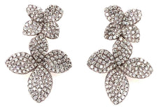 LARGE 2.43CT DIAMOND 18K WHITE GOLD DOUBLE 4 LEAF CLOVER FLOWER HANGING EARRINGS