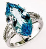 LARGE 9.78CT DIAMOND & AAA BLUE TOPAZ 14KT WHITE GOLD MARQUISE & ROUND FUN RING