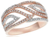 ESTATE .51CT DIAMOND 14KT WHITE & ROSE GOLD 3D MULTI LEAF CRISS CROSS LOVE RING
