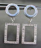 ESTATE .46CT DIAMOND 14KT WHITE GOLD 3D CIRCLE & RECTANGULAR HANGING EARRINGS