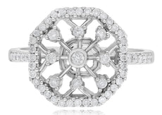 ESTATE WIDE .51CT DIAMOND 14KT WHITE GOLD 3D FLOWER SNOWFLAKE OCTAGON FUN RING