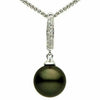 ESTATE .07CT DIAMOND & AAA TAHITIAN PEARL 18KT WHITE GOLD 2 ROW PAVE BAR PENDANT