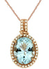 ESTATE LARGE 2.27CT DIAMOND & AAA AQUAMARINE 14KT ROSE GOLD OVAL & ROUND PENDANT