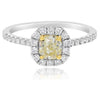 1.15CT WHITE & FANCY YELLOW DIAMOND 18K 2 TONE GOLD CUSHION & ROUND OCTAGON RING