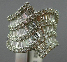 ESTATE LARGE 3.52CT ROUND & BAGUETTE DIAMOND 18KT WHITE GOLD 3D MULTI WAVE RING