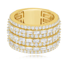 EXTRA LARGE 4.18CT DIAMOND 14KT YELLOW GOLD ROUND & BAGUETTE 3/4TH ETERNITY RING