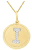.05CT DIAMOND 14K 2 TONE GOLD I INITIAL ROUND MATTE & SHINY FUN FLOATING PENDANT