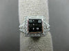 ESTATE WIDE 1.10CT WHITE & BLACK DIAMOND 14K WHITE GOLD SQUARE FILIGREE FUN RING