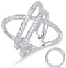 ESTATE LARGE .74CT DIAMOND 14KT WHITE GOLD 3 ROW CRISS CROSS INFINITY LOVE RING