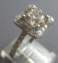 ESTATE LARGE 1.74CT DIAMOND 18K WHITE GOLD SOLITAIRE HALO SQUARE ENGAGEMENT RING