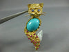 ANTIQUE LARGE 1.85CT AAA SAPPHIRE RUBY TURQUOISE 18K GOLD HAPPY CAT BROOCH #371