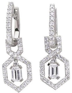 1.3CT DIAMOND 14KT WHITE GOLD ROUND & BAGUETTE INFINITY HEXAGON HANGING EARRINGS