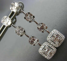 ESTATE 1.85CT DIAMOND 18KT WHITE GOLD JOURNEY HALO SQUARE STUD HANGING EARRINGS