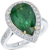 LARGE 5.40CT DIAMOND & AAA EMERALD 18K 2 TONE GOLD 3D PEAR SHAPE ENGAGEMENT RING