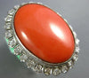 ANTIQUE EXTRA LARGE 1.0CT OLD MINE DIAMOND & AAA CORAL 14KT WHITE GOLD FUN RING