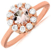 ESTATE .80CT DIAMOND & AAA MORGANITE 14KT ROSE GOLD ROUND HALO ENGAGEMENT RING