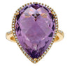 LARGE 13.55CT DIAMOND & AAA AMETHYST 14K YELLOW GOLD PEAR SHAPE & ROUND FUN RING
