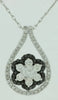 .62CT WHITE & BLACK DIAMOND 14KT WHITE GOLD 3D TEAR DROP FLOWER FLOATING PENDANT