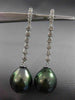 ESTATE LARGE .36CT DIAMOND 18KT WHITE GOLD AAA TAHITIAN PEARL ELONGATED EARRINGS