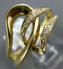 ESTATE WIDE .15CT DIAMOND 18KT YELLOW GOLD 3D DOUBLE LEAF CRISS CROSS FUN RING