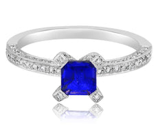 .95CT DIAMOND & AAA TANZANITE 18K WHITE GOLD EMERALD CUT & ROUND ENGAGEMENT RING