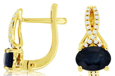 ESTATE 2.10CT DIAMOND & AAA SAPPHIRE 14KT YELLOW GOLD LEVERBACK HANGING EARRINGS