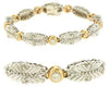 .93CT DIAMOND 14KT 2 TONE GOLD ROUND BEZEL FLORAL LINK FILIGREE TENNIS BRACELET