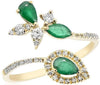 WIDE .95CT DIAMOND & AAA EMERALD 14KT YELLOW GOLD MULTI SHAPE FLOWER LEAF RING