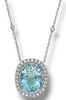 EXTRA LARGE 22.11CT DIAMOND & AAA AQUAMARINE 18KT WHITE GOLD HALO LOVE NECKLACE