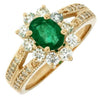 ESTATE 1.64CT DIAMOND & AAA EMERALD 14K YELLOW GOLD OVAL & ROUND FLOWER FUN RING