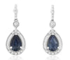 1.02CT DIAMOND & AAA SAPPHIRE 14K WHITE GOLD PEAR SHAPE & ROUND HANGING EARRINGS
