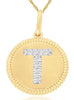 .05CT DIAMOND 14K YELLOW GOLD 3D CLASSIC T INITIAL CIRCULAR FUN FLOATING PENDANT