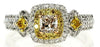 .52CT WHITE PINK & FANCY YELLOW DIAMOND 18KT TRI COLOR GOLD HALO ENGAGEMENT RING