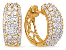WIDE 1.05CT DIAMOND 14KT YELLOW GOLD 3D MULTI ROW HUGGIE HOOP HANGING EARRINGS