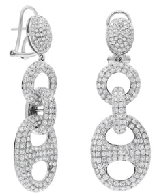 LARGE 7.6CT DIAMOND 14KT WHITE GOLD 3D ROUND & OVAL LOVE KNOT HANGING EARRINGS
