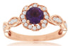 .82CT DIAMOND & AAA AMETHYST 14K ROSE GOLD ROUND FLOWER FILIGREE ENGAGEMENT RING
