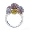 EXTRA LARGE 2.84CT WHITE PINK & FANCY YELLOW DIAMOND 18K TRI COLOR GOLD FUN RING