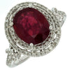 LARGE 4.35CT DIAMOND & AAA RUBY 14KT WHITE GOLD OVAL DOUBLE HALO ENGAGEMENT RING