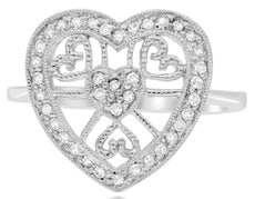 ESTATE .23CT DIAMOND 14K WHITE GOLD 3D ROUND MULTI HEART OPEN FILIGREE LOVE RING